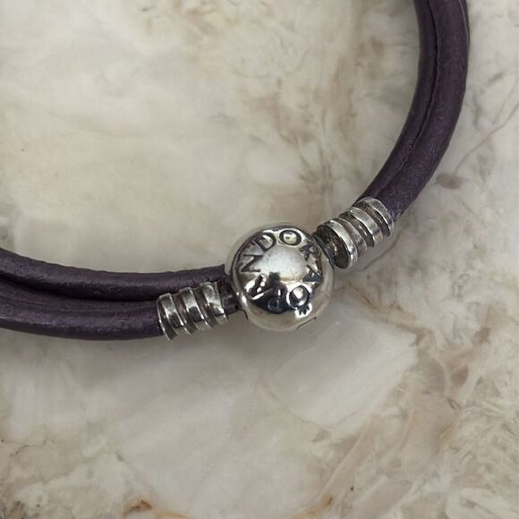 Pandora Smooth Triple Wrap Purple Leather & Sterling Silver Bracelet - 24” Rare - Picture 2 of 8